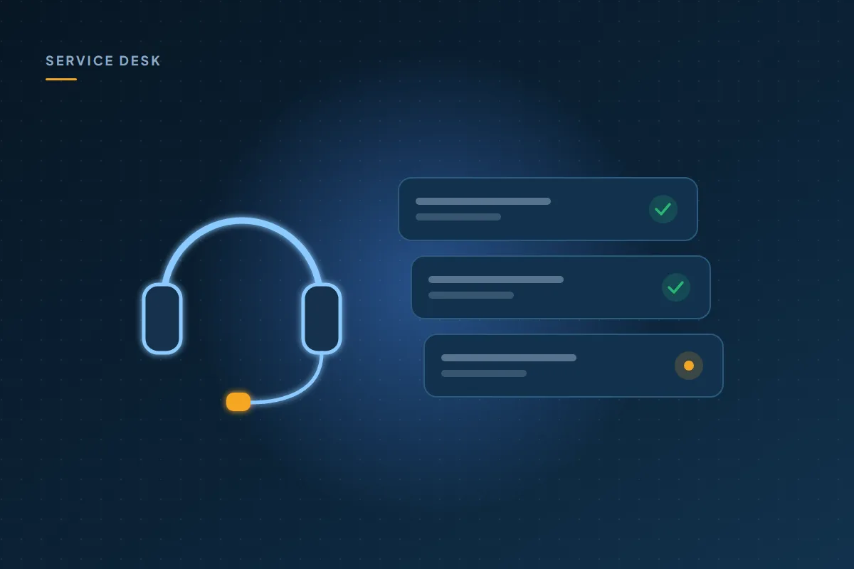 Illustration: a support headset beside a list of resolved requests