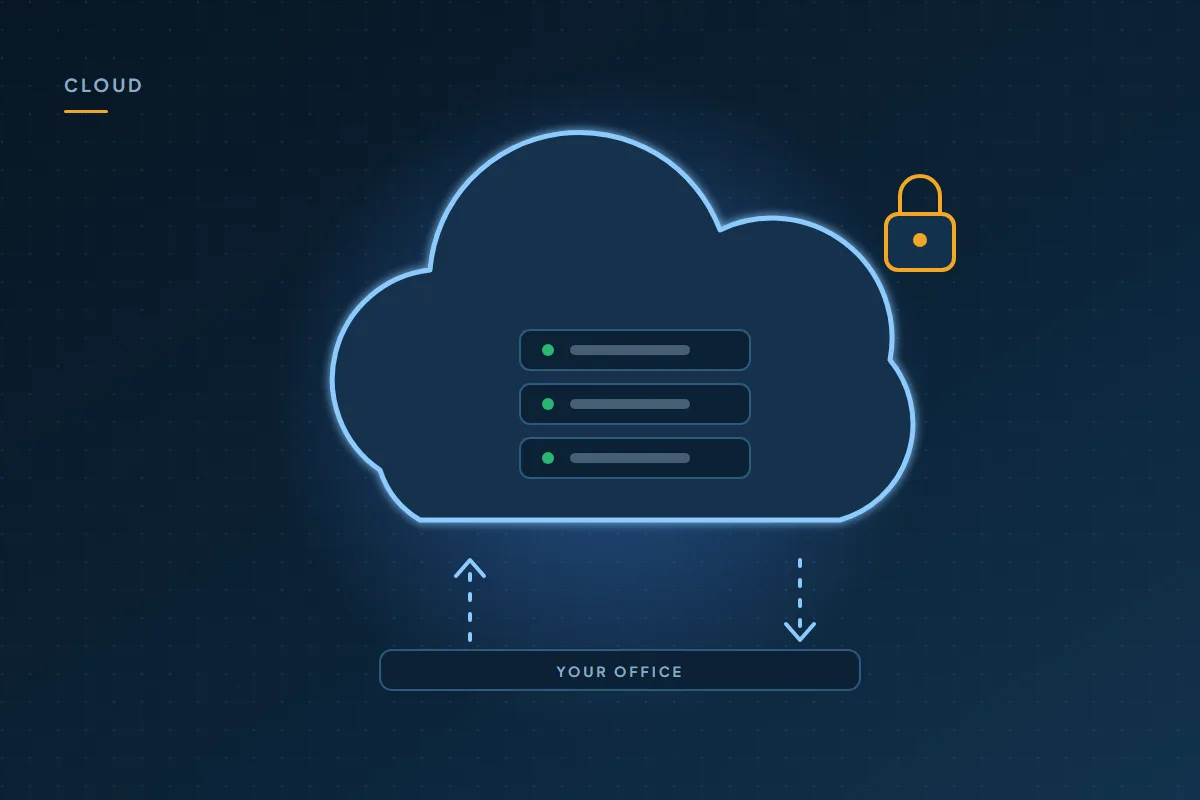 Illustration: business systems held in the cloud and connected to your office